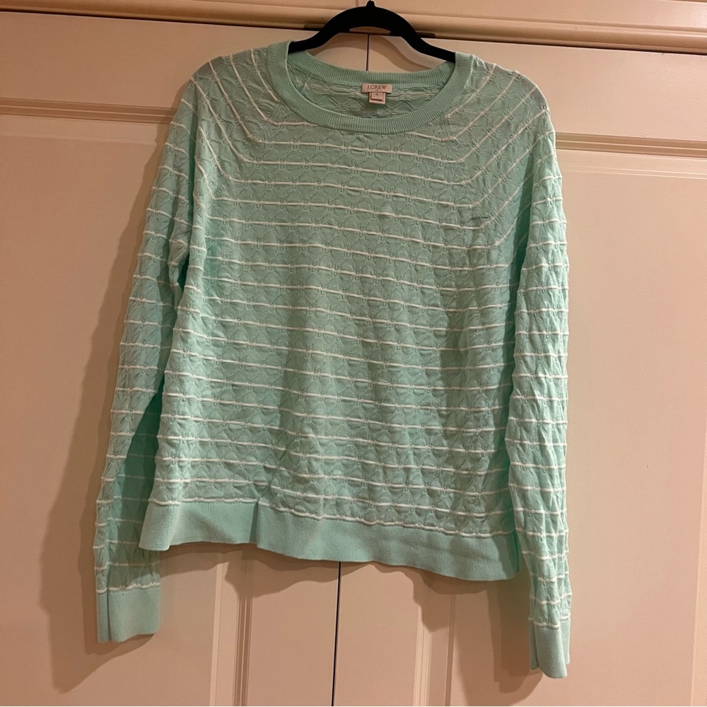 J.CREW - MINT GREEN AND WHITE STRIPED CREWNECK SWEATER